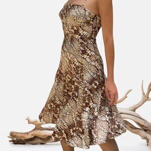 NWOT Just Cavalli Brown Animal Printed Satin Sleeveless Dress, Size Small